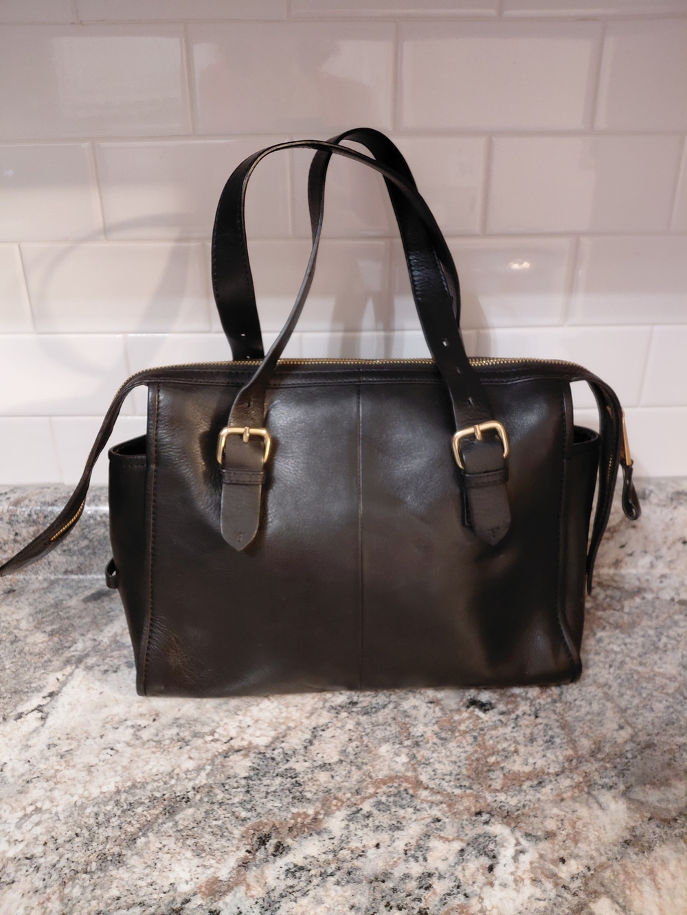 Tignanello Black Leather Tote/Shoulder Bag W/Removable Strap **Includes Gift